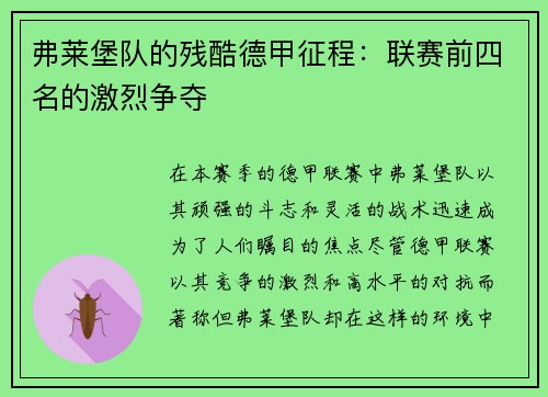 弗莱堡队的残酷德甲征程：联赛前四名的激烈争夺